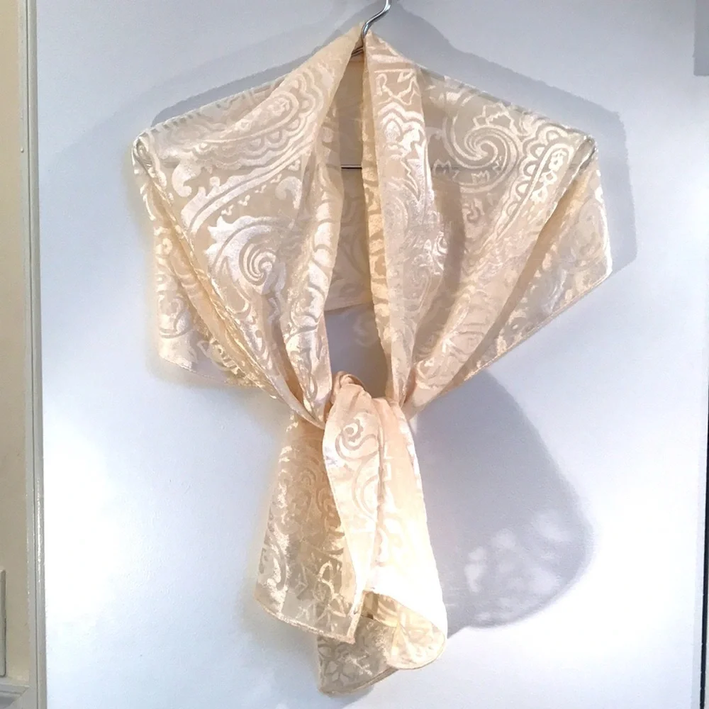 Beautiful unique vintage scarf. Made in Japan. Gorgeous ivory color with velvet